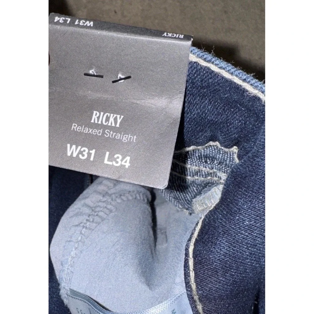 True Religion Ricky Big T Snap Flap Relaxed Straight Sz 31 X 34 Mens Dark Wash